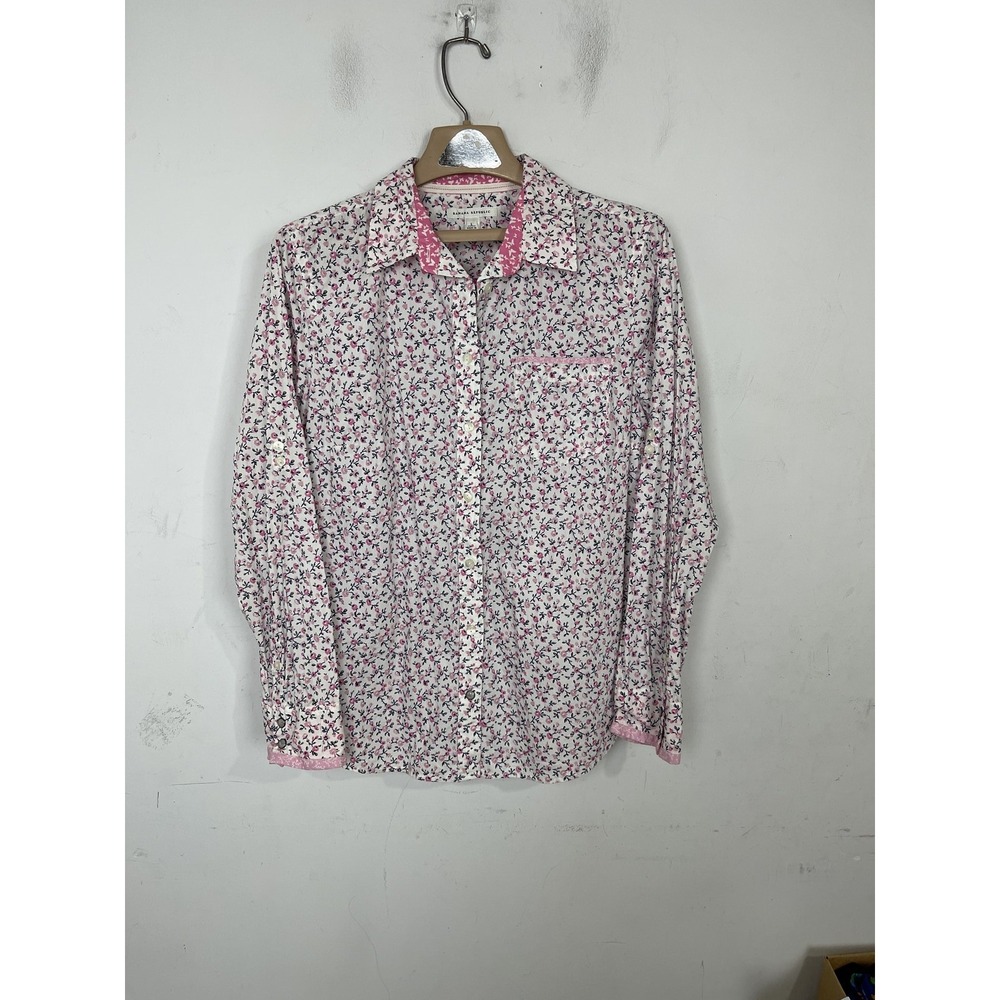 Banana Republic Womens L 100% Cotton Pink Floral Button Up Shirt Long Sleeve